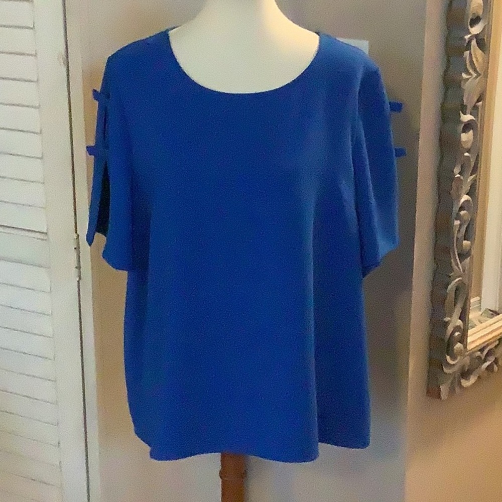 CeCe Royal Blue Short Sleeve Tie-Sleeve Blouse